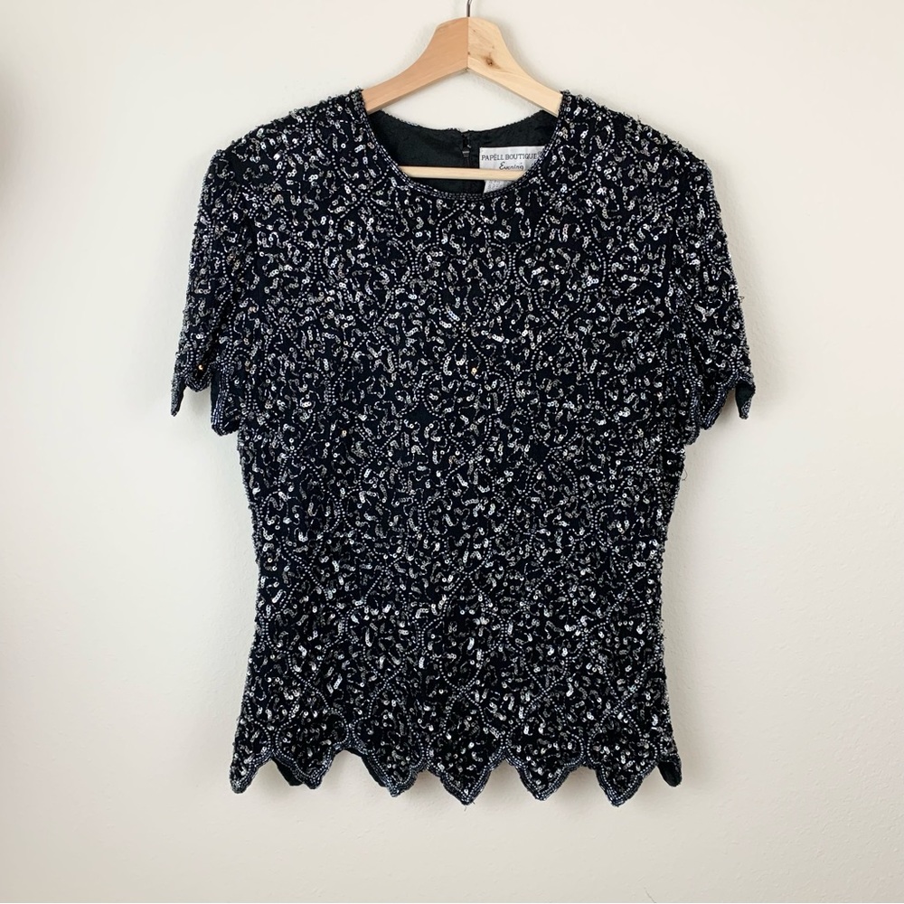 Vintage Pappell Boutique Evening Sequin short sleeve blouse